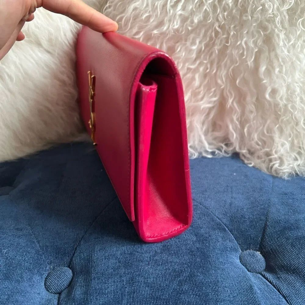 Yves Saint Laurent Fuchsia Clutch with Gold Logo - Picture 8 of 9